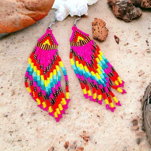 Bohemian Native American Style Fashion Minimalist Glass Beaded Earrings‎ - Picture 3 of 8